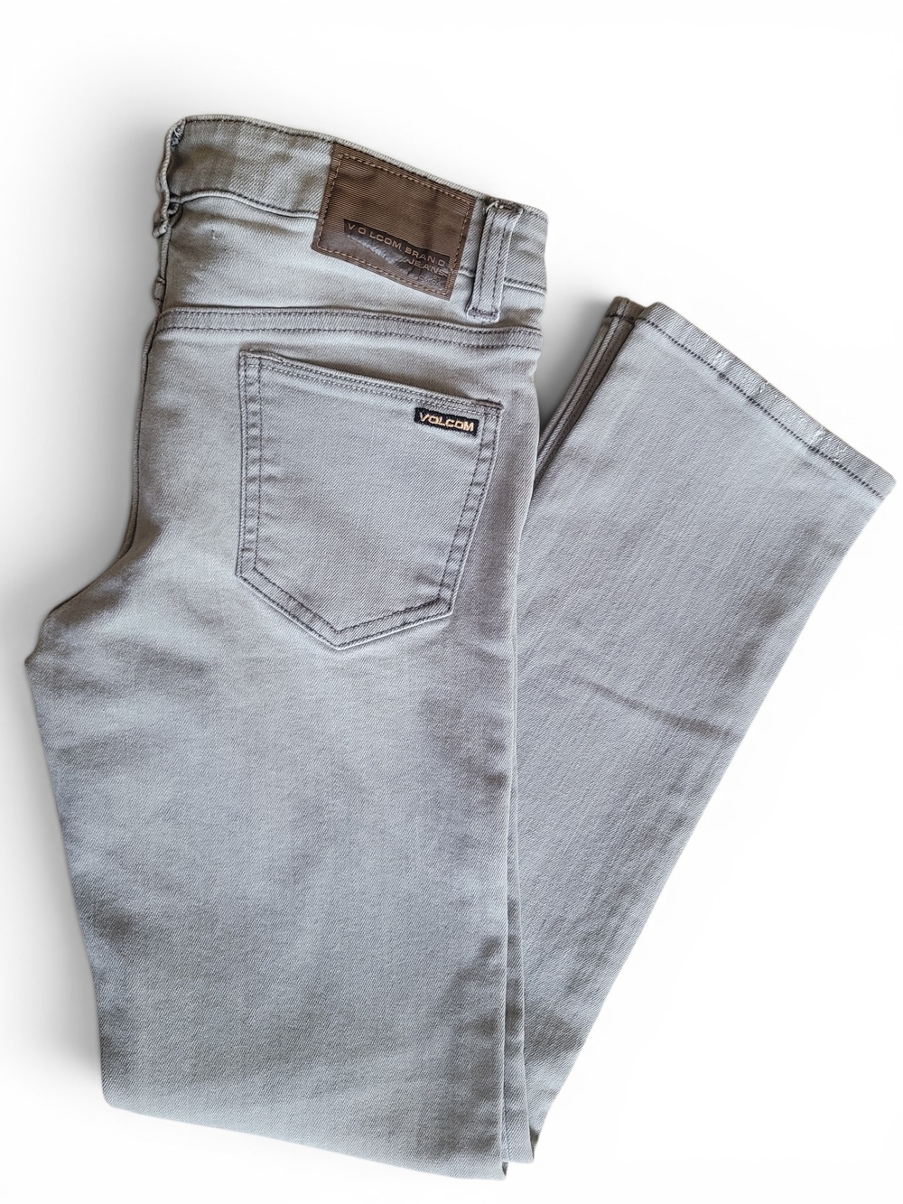 Volcom Vorta Slim Straight Boys 14 Gray Stretch Jeans Skate 28x27